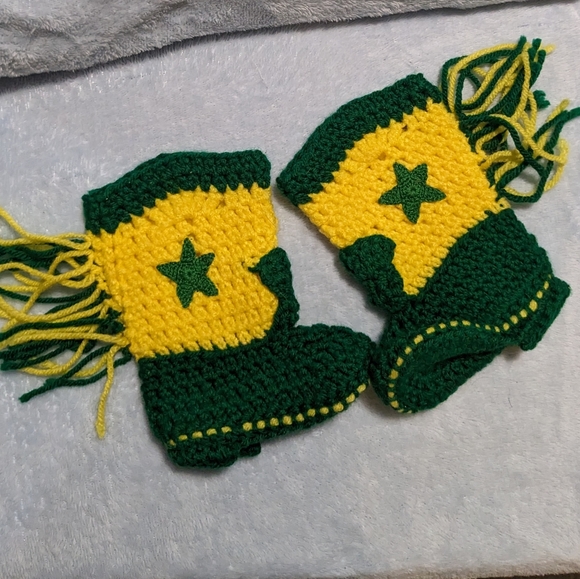 Handmade Knit Western Cowboy Fringe Booties Yellow Green Infant OS - Picture 1 of 8